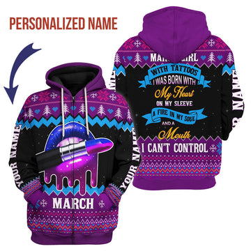CustomsPig Personalized Zip Hoodie March Girl All Over Printed