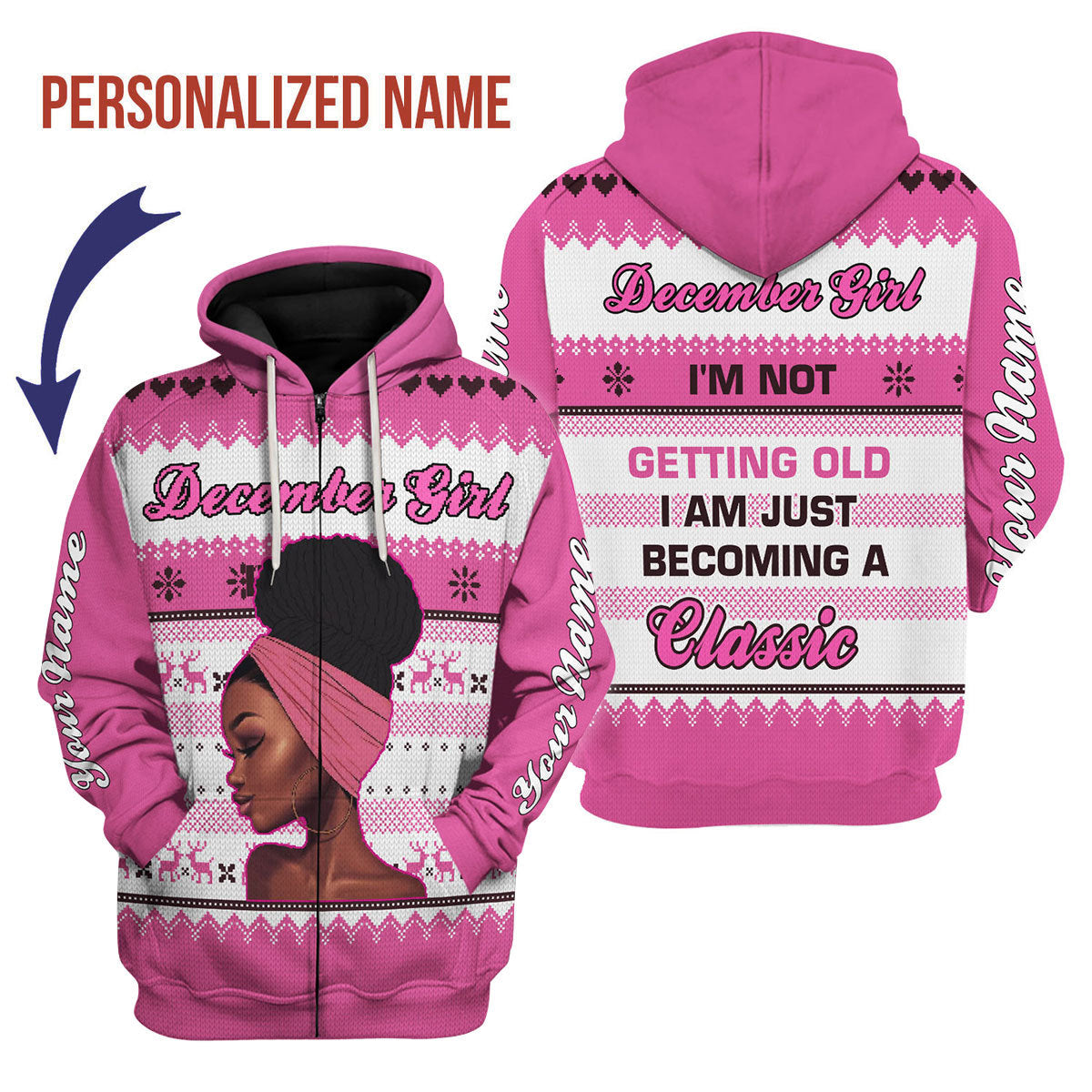 CustomsPig Personalized Zip Hoodie December Girl All Over Printed