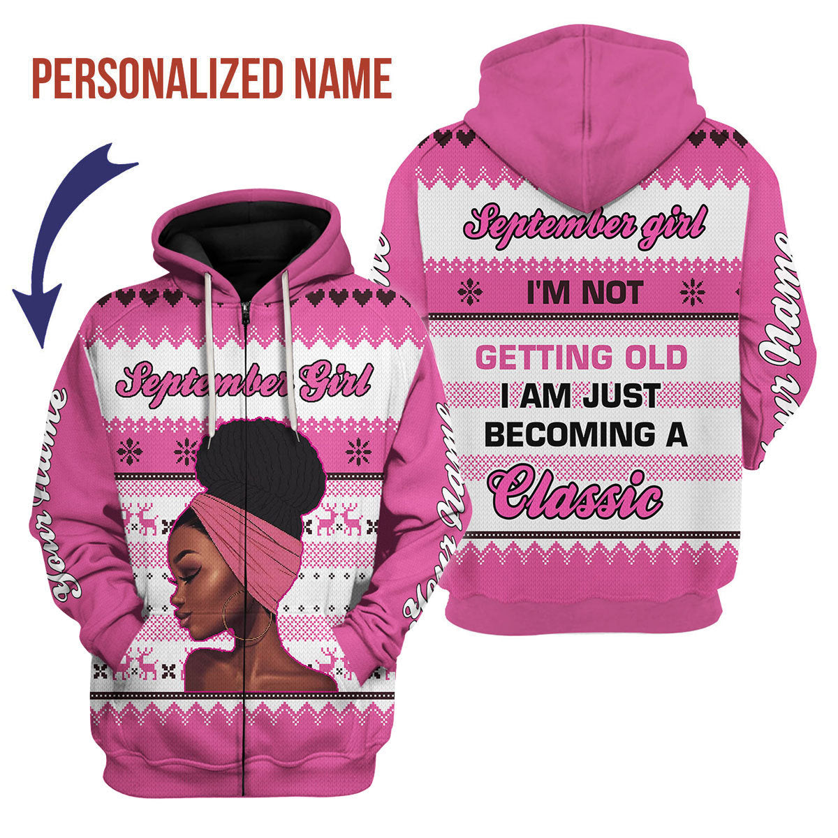 CustomsPig Personalized Zip Hoodie September Girl All Over Printed