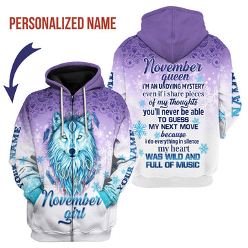 CustomsPig Personalized Zip Hoodie I'm A November Queen All Over Printed