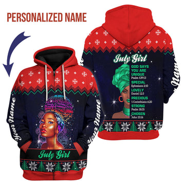 CustomsPig Personalized Zip Hoodie July Girl  All Over Printed