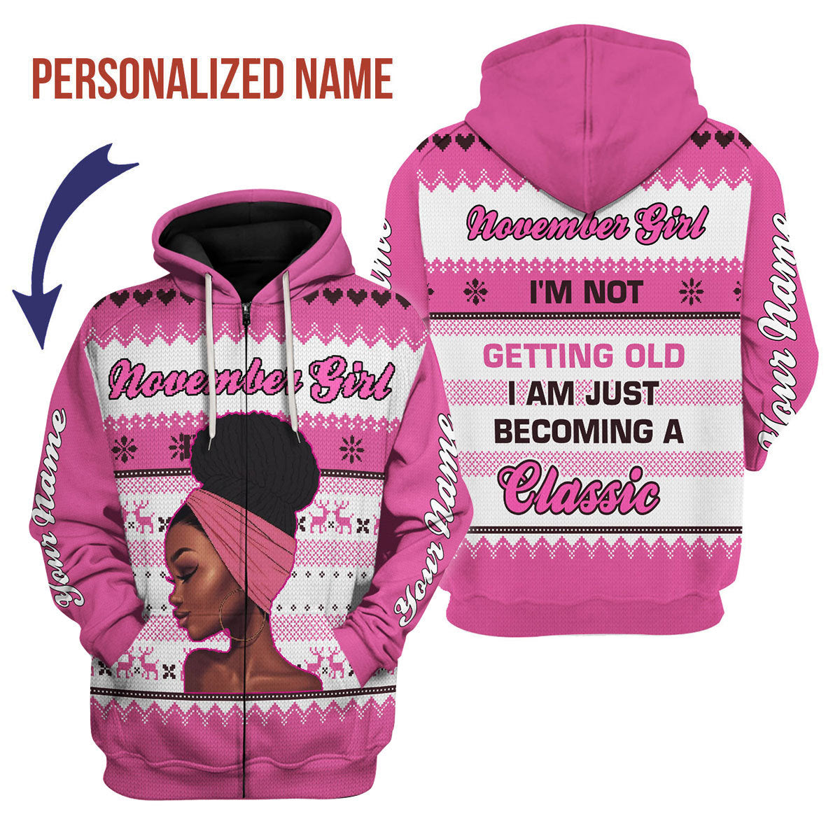 CustomsPig Personalized Zip Hoodie November Girl All Over Printed