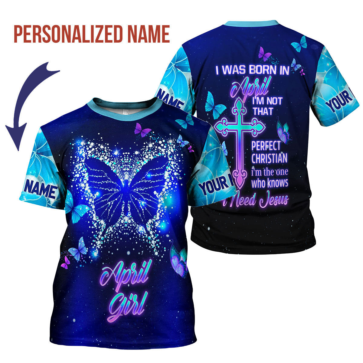 CustomsPig Personalized T-Shirt April Girl All Over Printed
