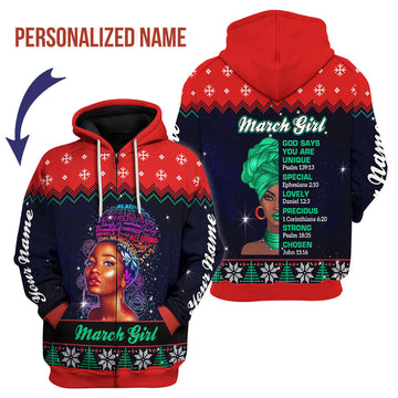 CustomsPig Personalized Zip Hoodie March Girl All Over Printed