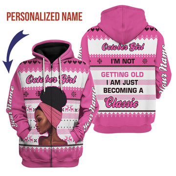 CustomsPig Personalized Zip Hoodie October Girl All Over Printed