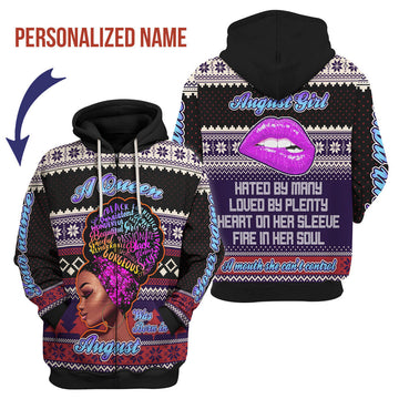CustomsPig Personalized Zip Hoodie A Queen Was Born In August All Over Printed