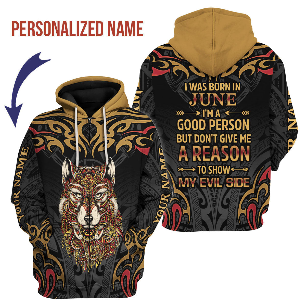CustomsPig Personalized Zip Hoodie June Guy All Over Printed