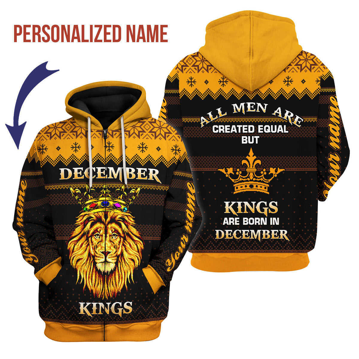 CustomsPig Personalized Zip Hoodie December MenOver Printed