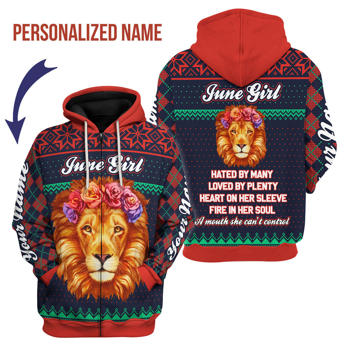 CustomsPig Personalized Zip Hoodie June Girl All Over Printed