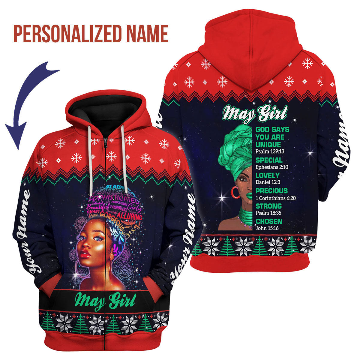 CustomsPig Personalized Zip Hoodie May Girl  All Over Printed