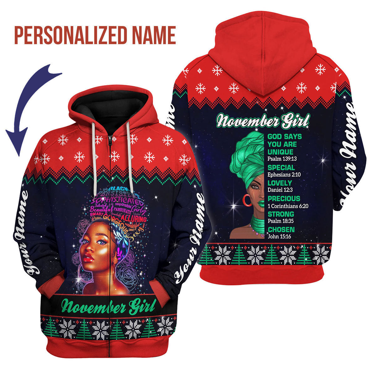 CustomsPig Personalized Zip Hoodie November Girl All Over Printed