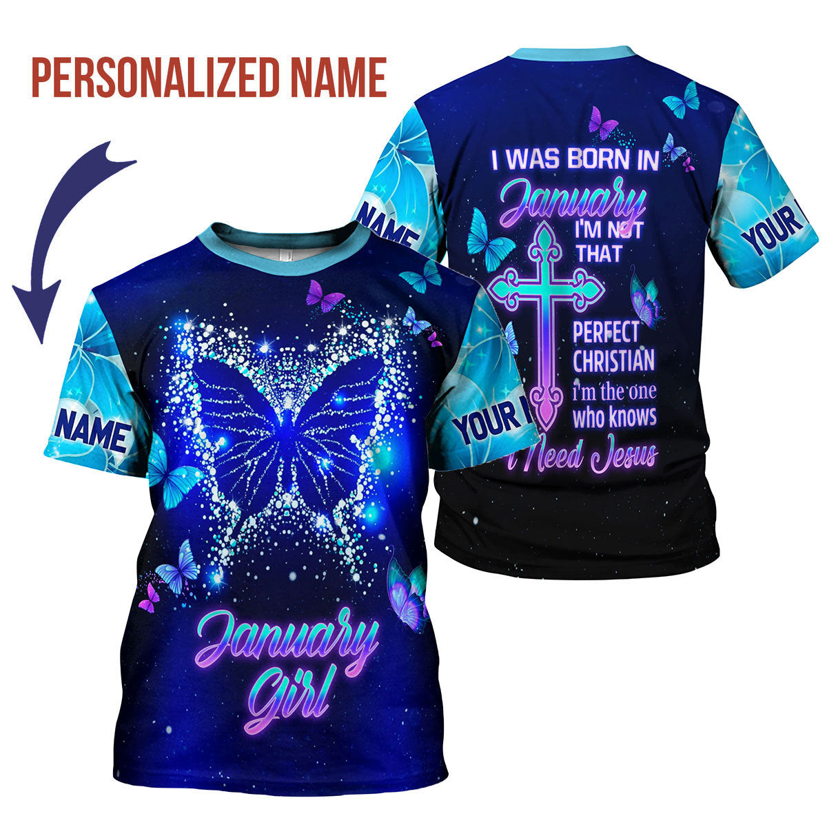 CustomsPig Personalized T-Shirt January Girl All Over Printed