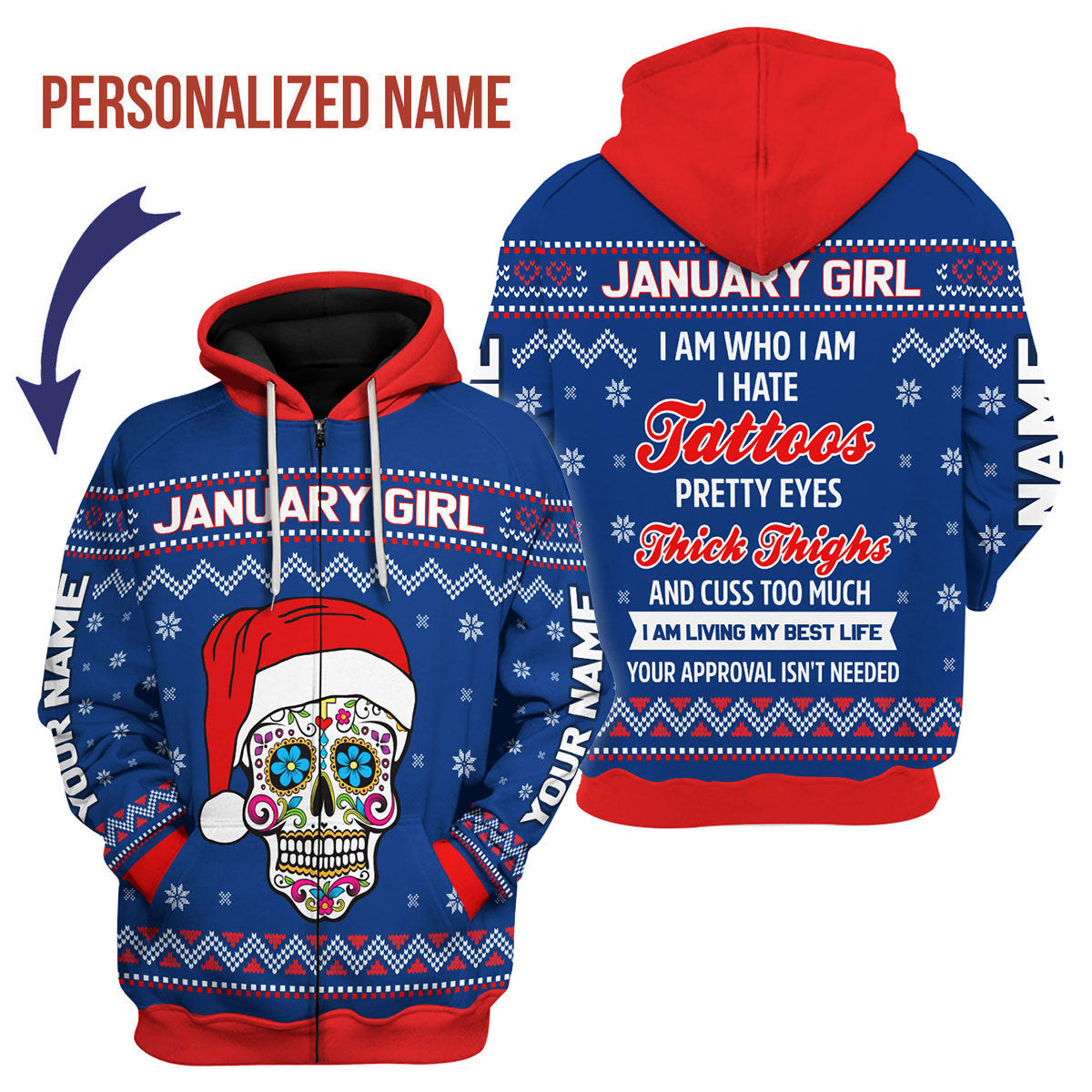 CustomsPig Personalized Zip Hoodie January Girl I Am Who I Am All Over Printed
