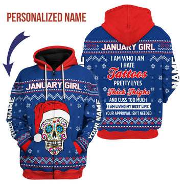 CustomsPig Personalized Zip Hoodie January Girl I Am Who I Am All Over Printed