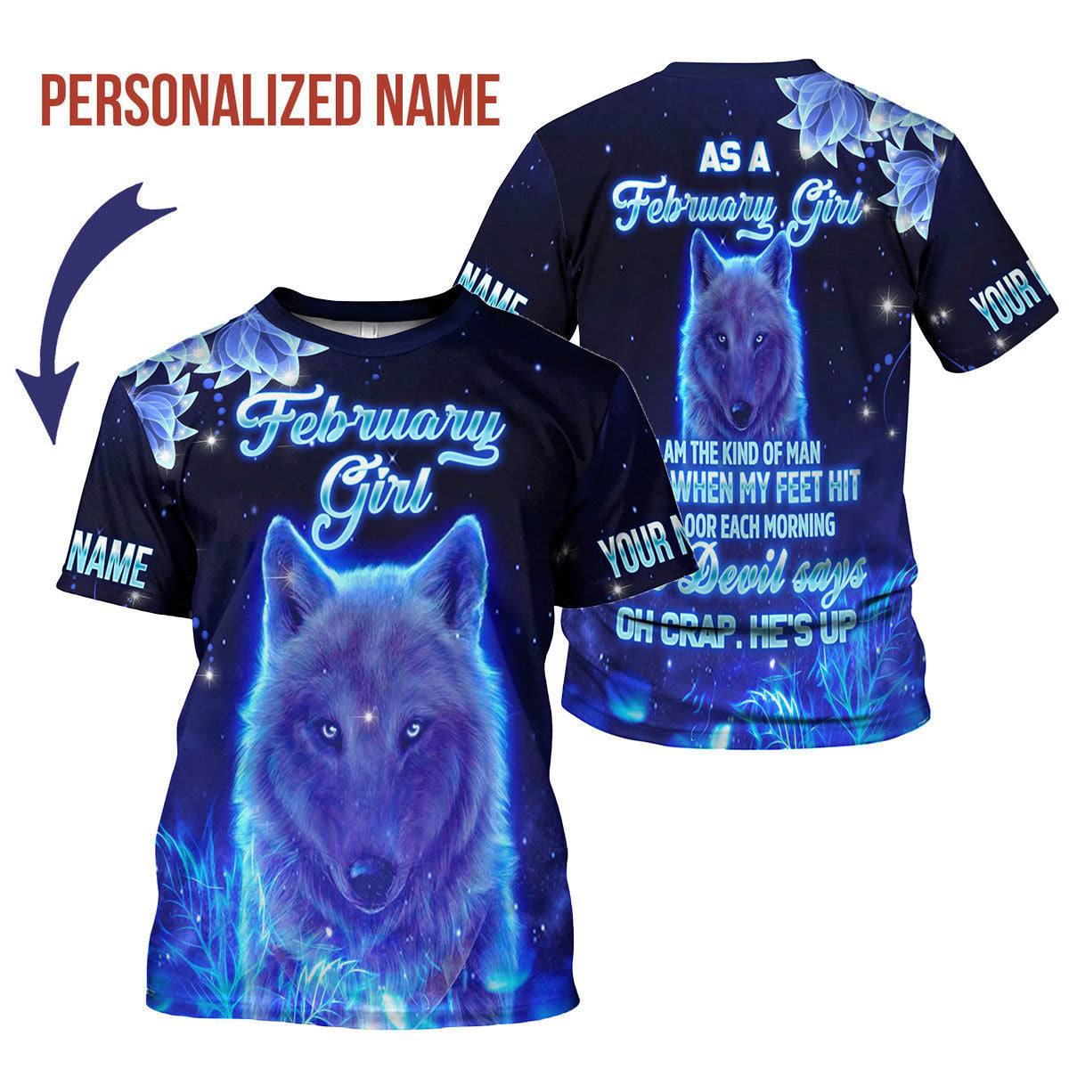 CustomsPig Personalized T-Shirt February Girl All Over Printed