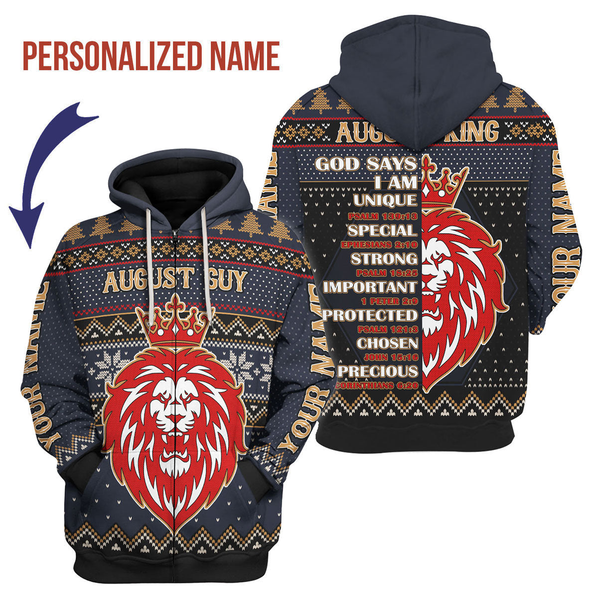 CustomsPig Personalized Zip Hoodie August Guy All Over Printed