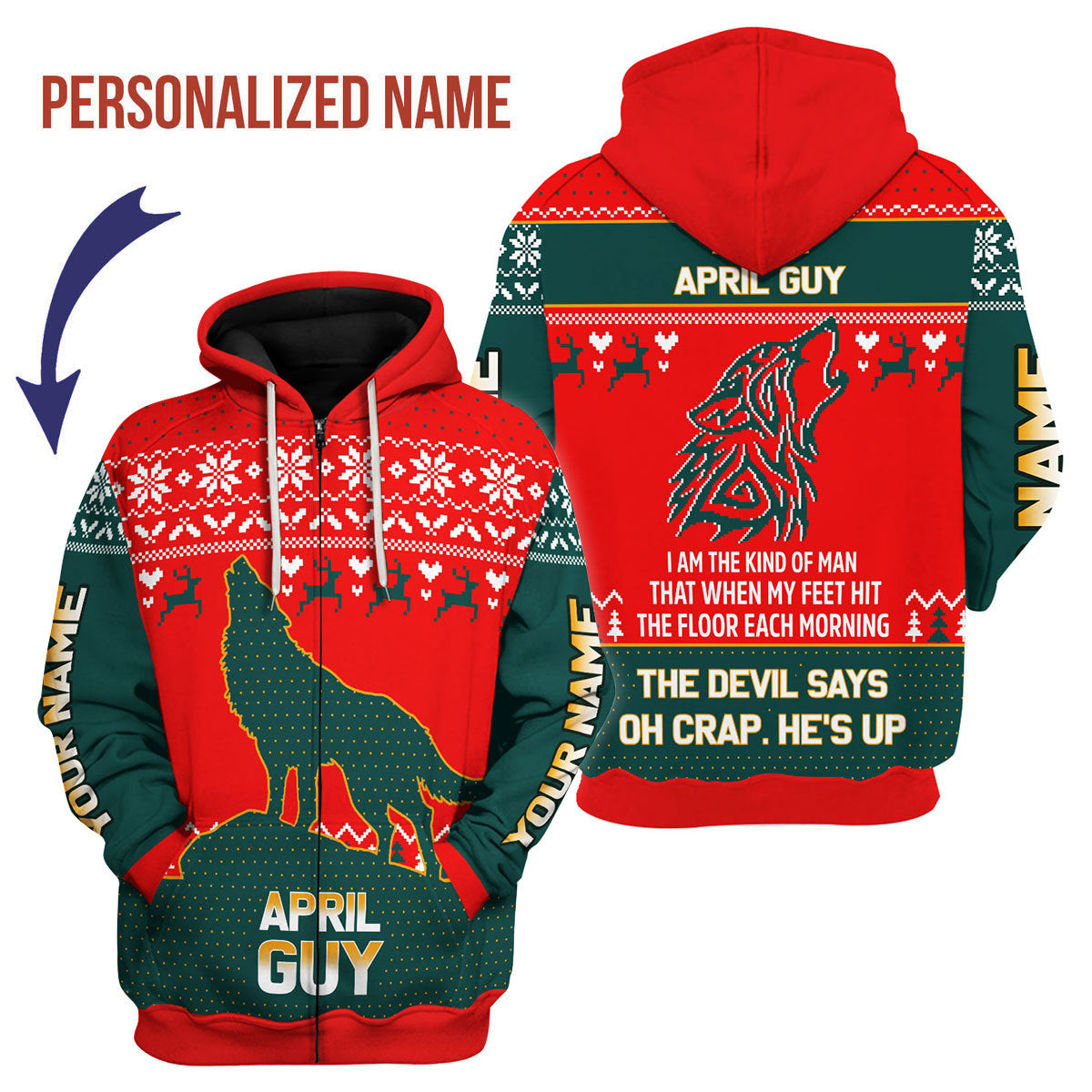 CustomsPig Personalized Zip Hoodie April Guy All Over Printed