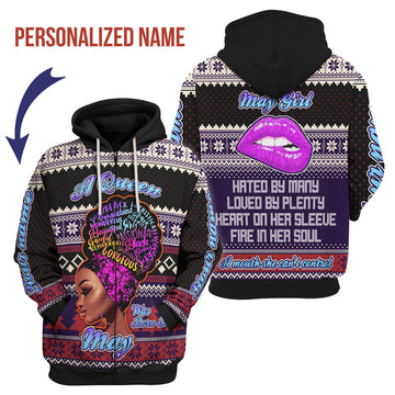 CustomsPig Personalized Zip Hoodie A Queen Was Born In May All Over Printed