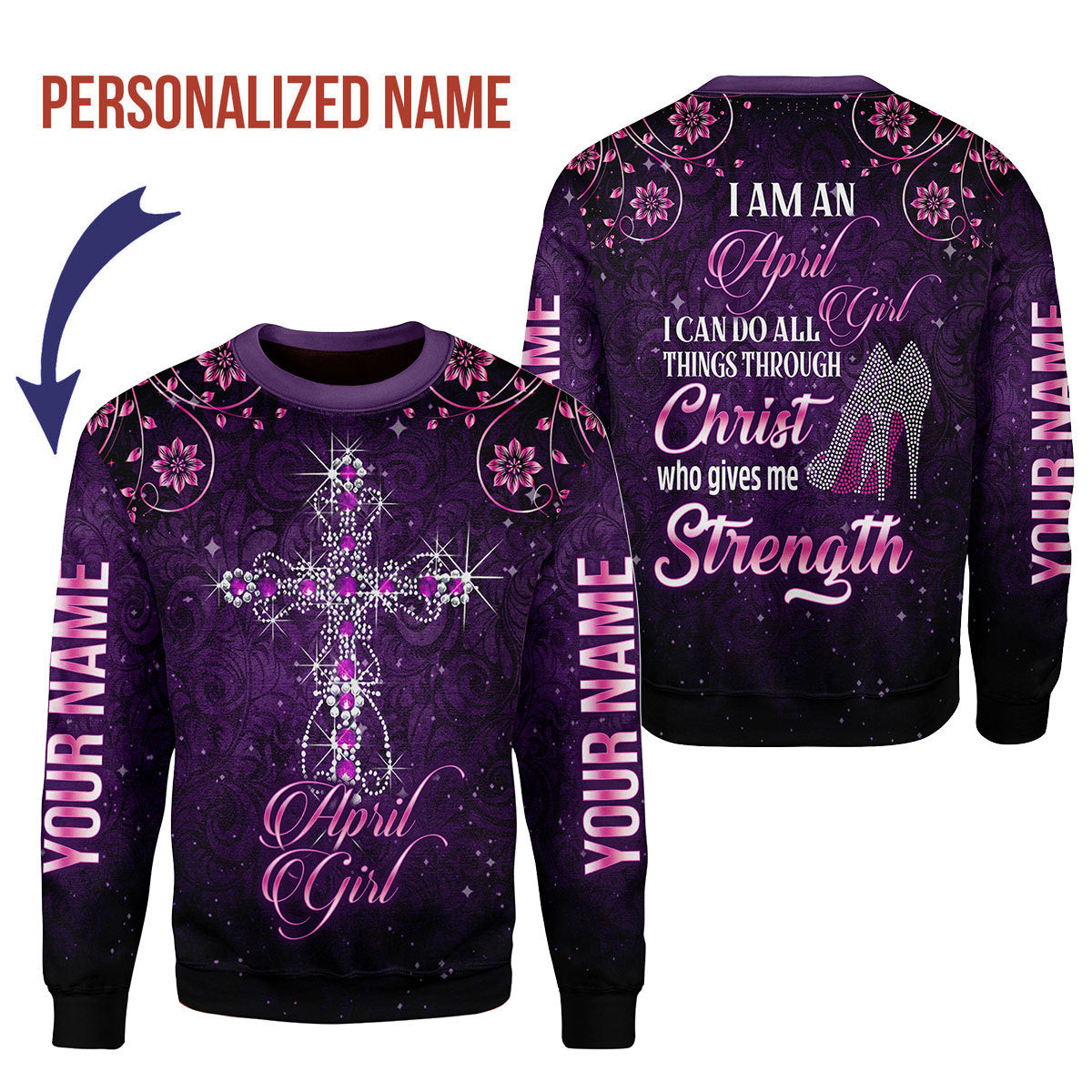 CustomsPig Personalized Ugly Sweater I Am An April Girl All Over Printed