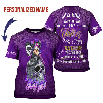 CustomsPig Personalized T-Shirt July Girl I Have Tattoos All Over Printed