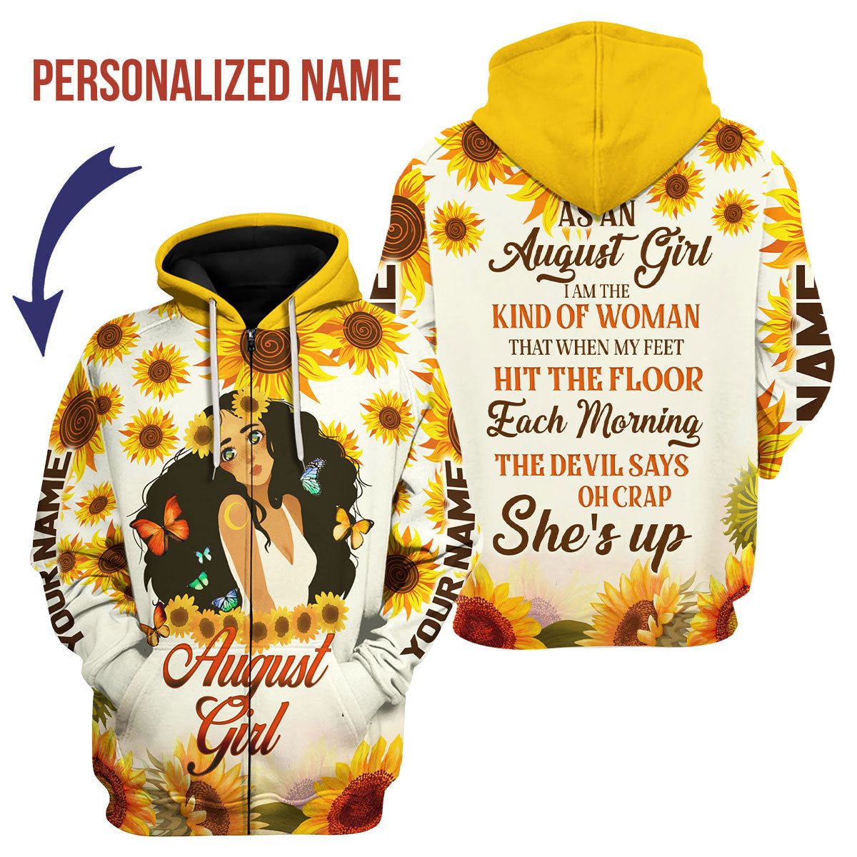 CustomsPig Personalized Zip Hoodie August Girl All Over Printed
