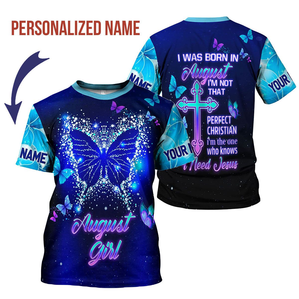CustomsPig Personalized T-Shirt August Girl All Over Printed