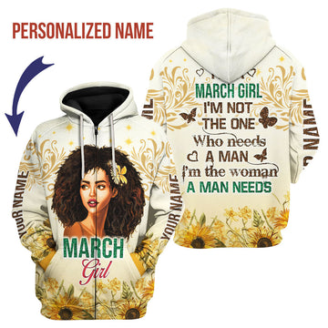 CustomsPig Personalized Zip Hoodie March Girl All Over Printed