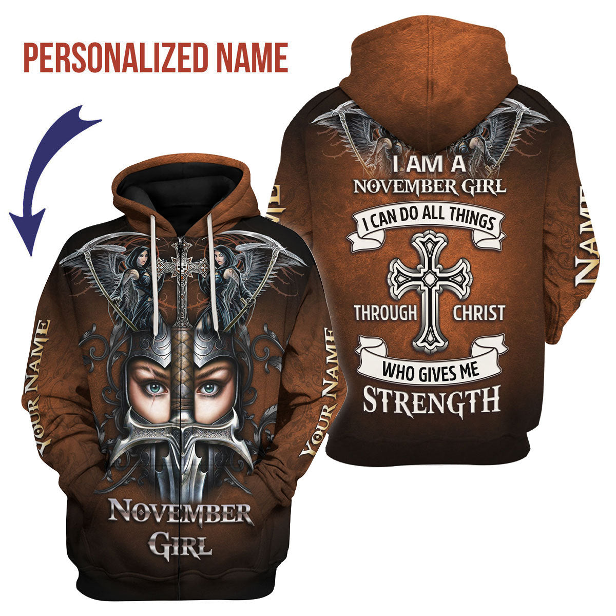 CustomsPig Personalized Zip Hoodie November Girl All Over Printed