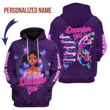 CustomsPig Personalized Zip Hoodie December Girl All Over Printed