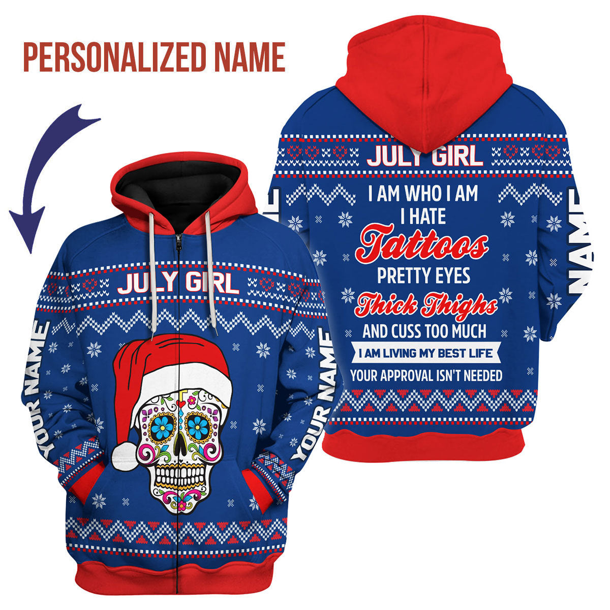 CustomsPig Personalized Zip Hoodie July Girl I Am Who I Am All Over Printed