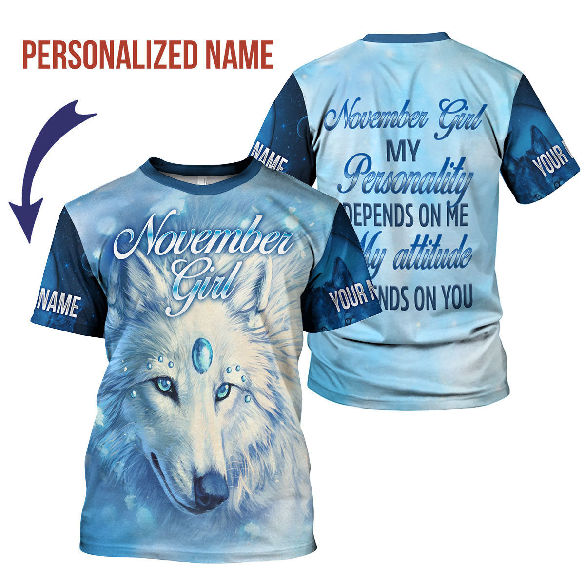 CustomsPig Personalized T-shirt November Girl All Over Printed