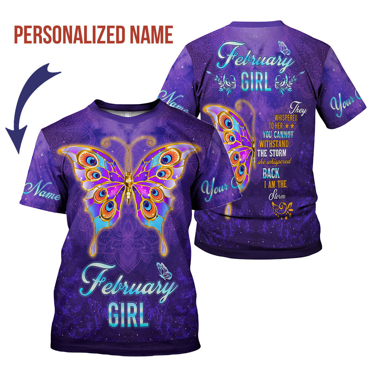 CustomsPig Personalized T-Shirt February Girl All Over Printed