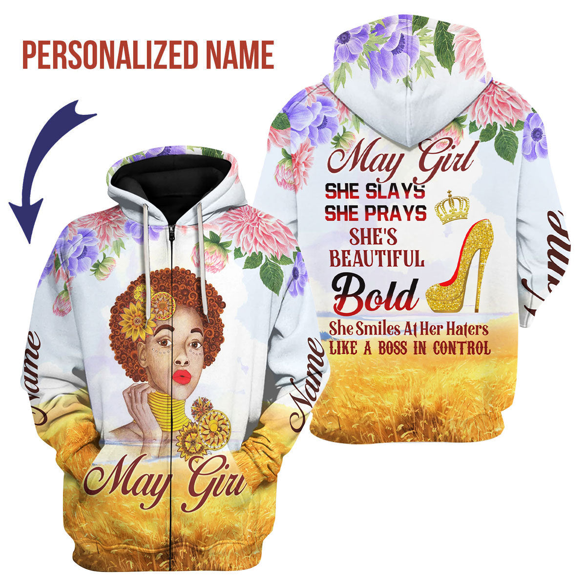 CustomsPig Personalized Zip Hoodie May Girl All Over Printed