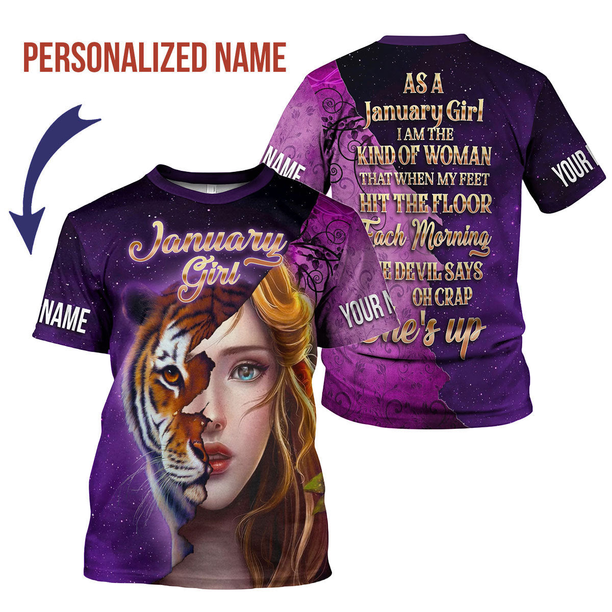 CustomsPig Personalized T-Shirt As A January Girl All Over Printed