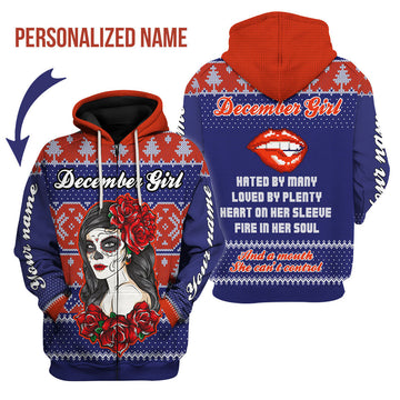 CustomsPig Personalized Zip Hoodie December Girl Hated By Many Loved By Plenty All Over Printed