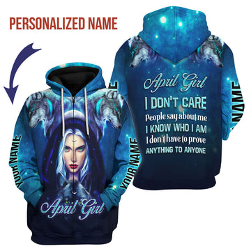 CustomsPig Personalized Zip Hoodie April Girl I Don't Care All Over Printed