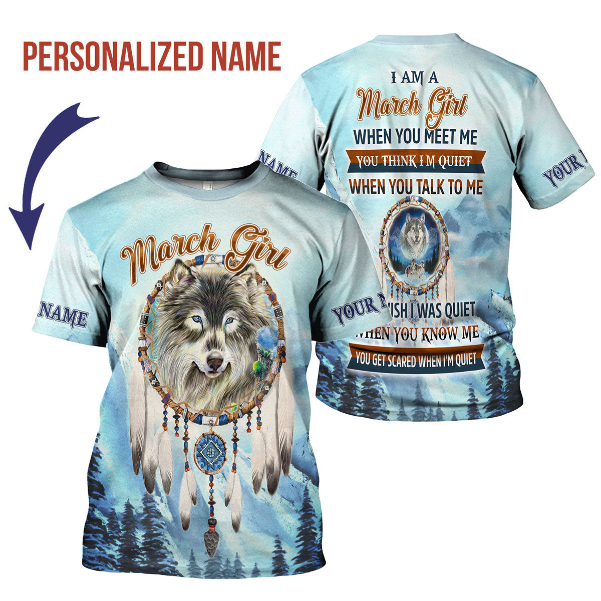 CustomsPig Personalized T-Shirt I Am A March Girl All Over Printed
