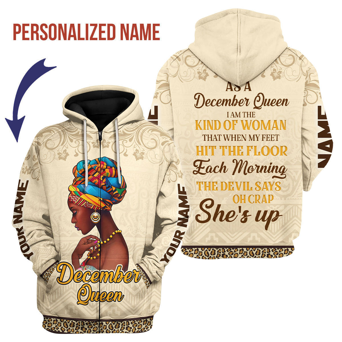 CustomsPig Personalized Zip Hoodie December Girl All Over Printed