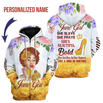 CustomsPig Personalized Zip Hoodie June Girl All Over Printed
