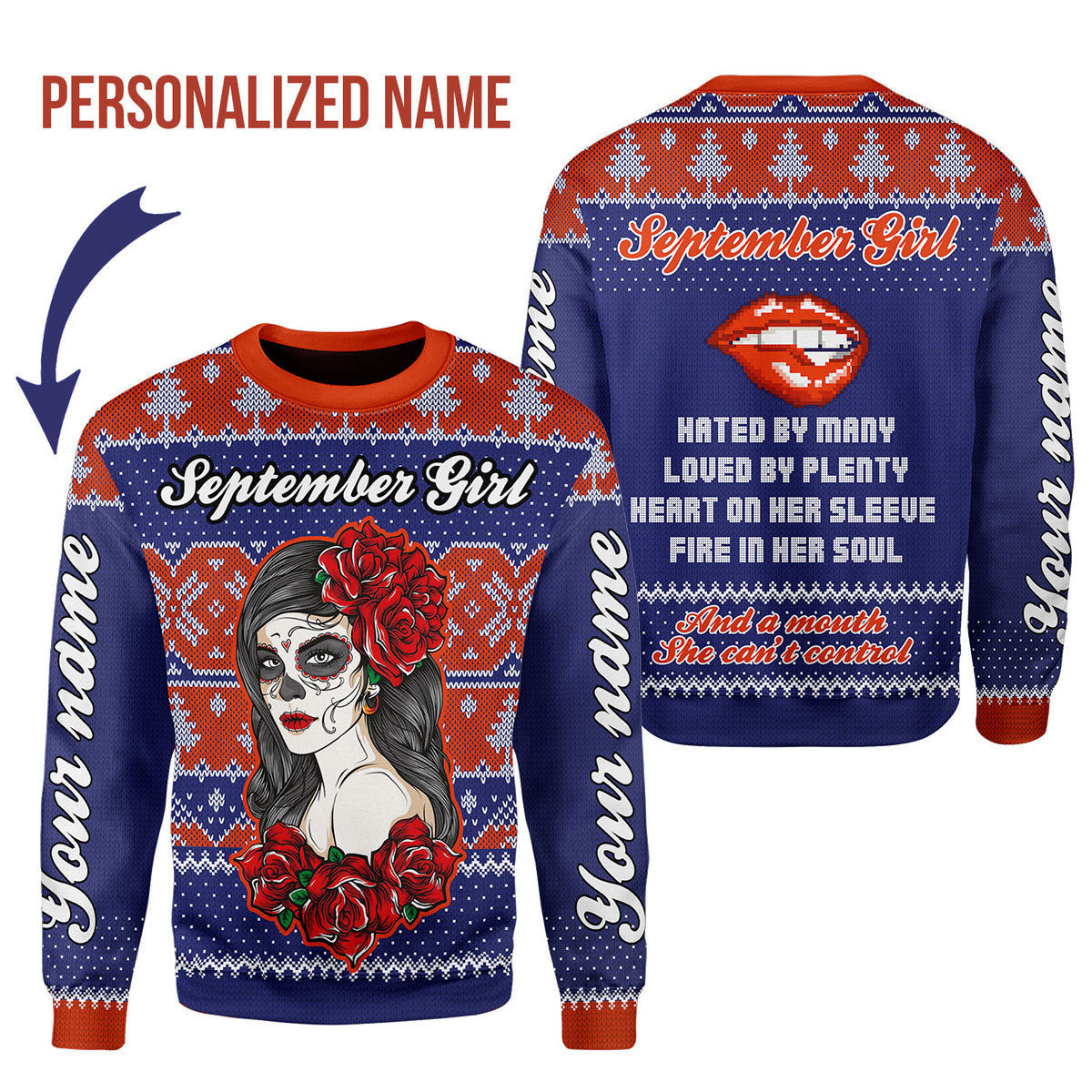 Customspig Personalized Name Sweatshirt September Girl All Over Printed