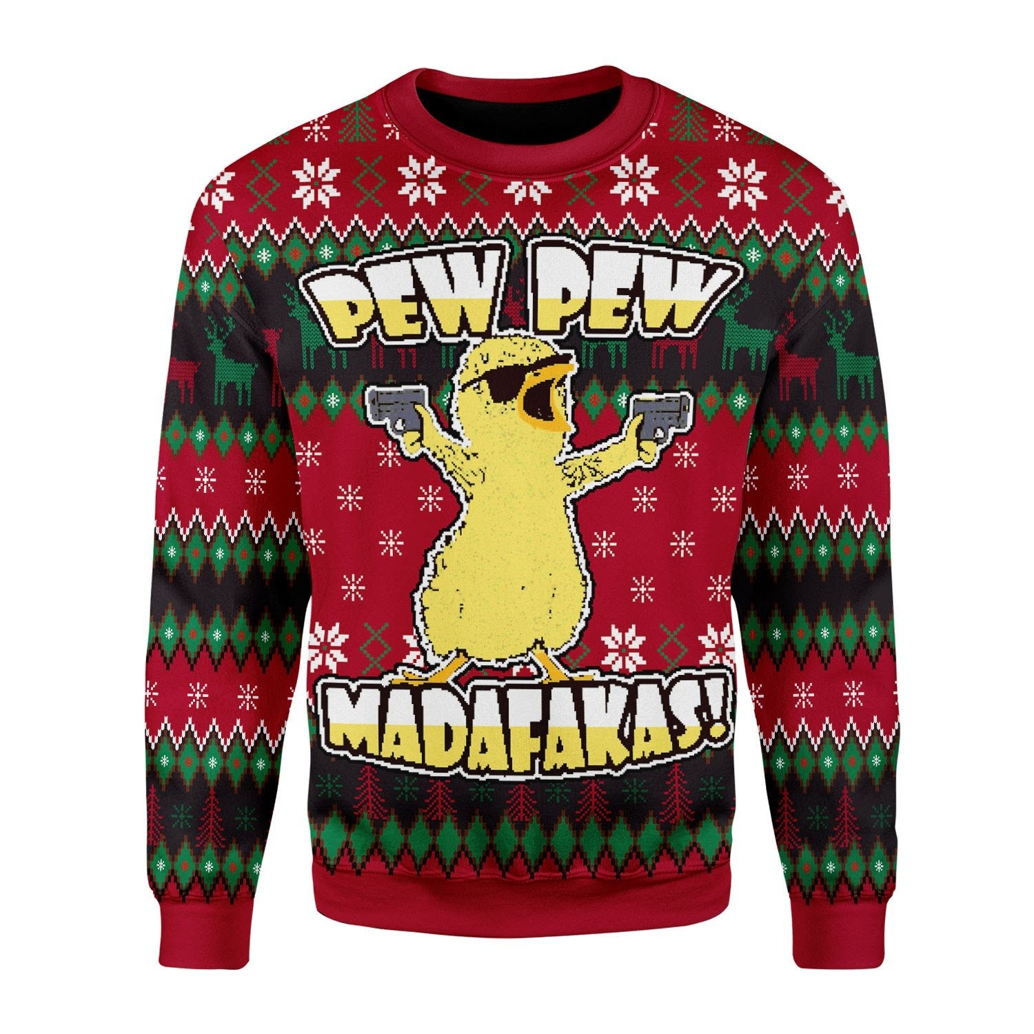 Customspig Christmas Sweater Chicken Pew Pew Madafakas Funny Chicken Gangster 3D Apparel