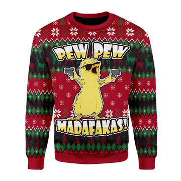 Customspig Christmas Sweater Chicken Pew Pew Madafakas Funny Chicken Gangster 3D Apparel