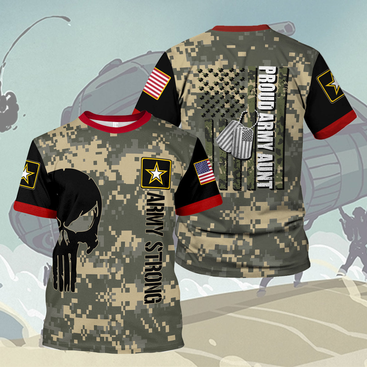 Customspig T-shirt US Army Proud Army Aunt American Flag 3D Apparel