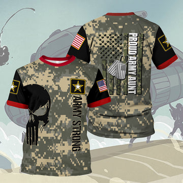 Customspig T-shirt US Army Proud Army Aunt American Flag 3D Apparel