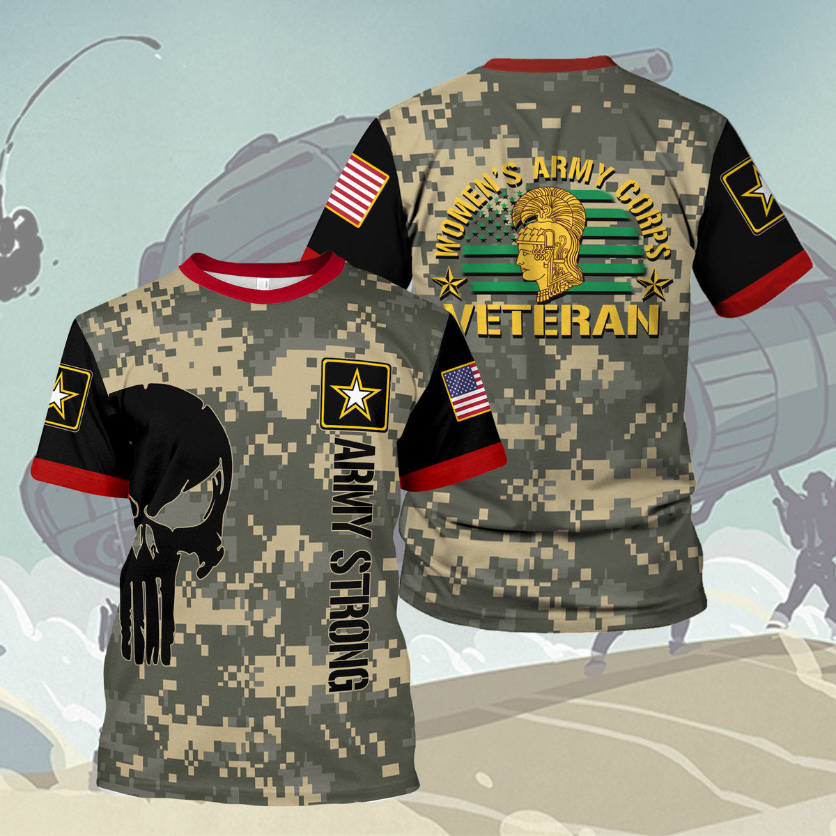 Customspig T-shirt US Army Military Flags Womens Army Corps Veteran 3D Apparel