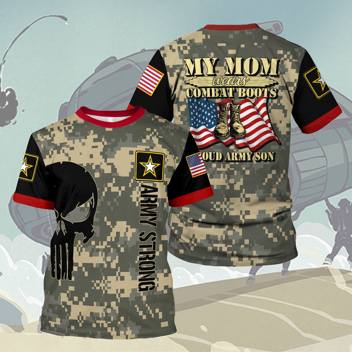 Customspig T-shirt US Army My Mom Wears Combat Boots Proud Army Son 3D Apparel