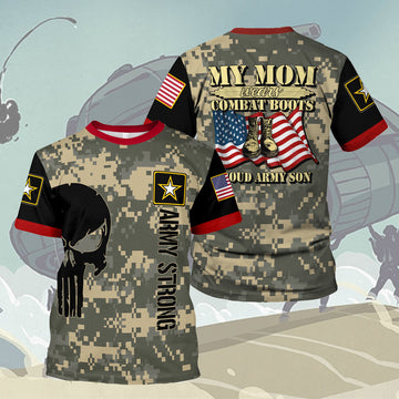 Customspig T-shirt US Army My Mom Wears Combat Boots Proud Army Son 3D Apparel