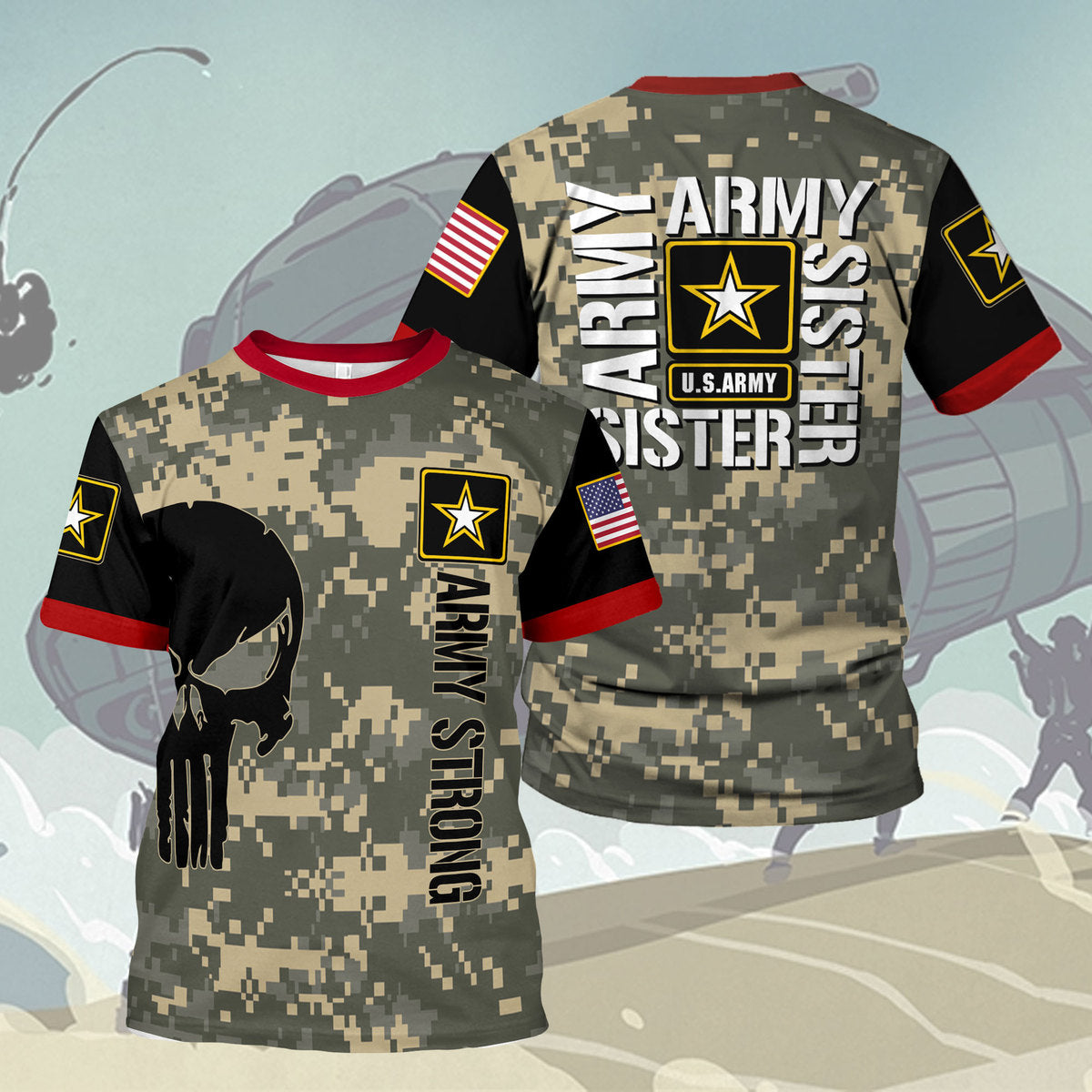 Customspig T-shirt US Army Stickers Army Sister Vintage Style Army 3D Apparel