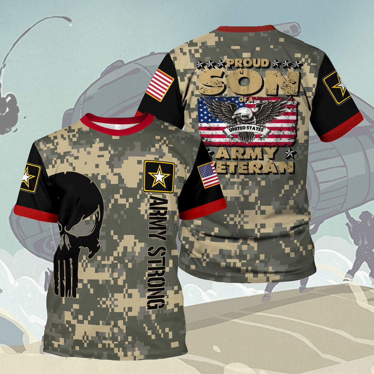 Customspig T-shirt US Army Unit Patches Proud Son Of Us Army Veteran Patriotic 3D Apparel
