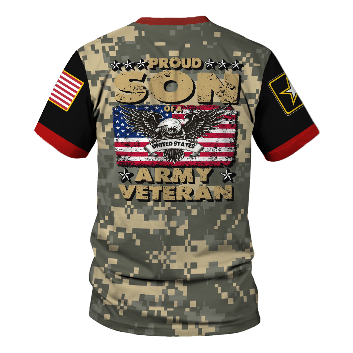 Customspig T-shirt US Army Unit Patches Proud Son Of Us Army Veteran Patriotic 3D Apparel